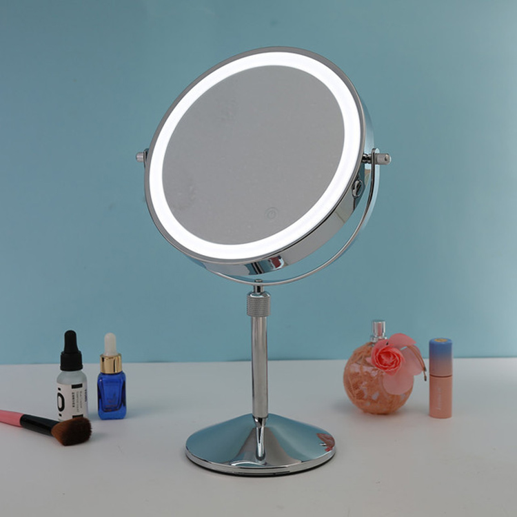 Dobbelte sider runde LED makeup spejl forstørrelse